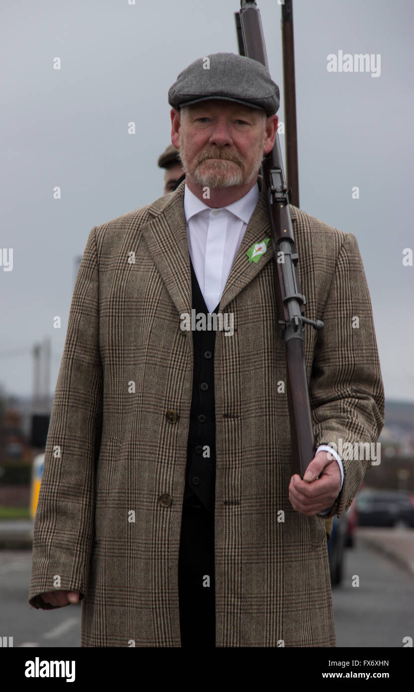 Marching in period costume to commemorate the 1916 Easter Rising in Dublin. Stock Photo