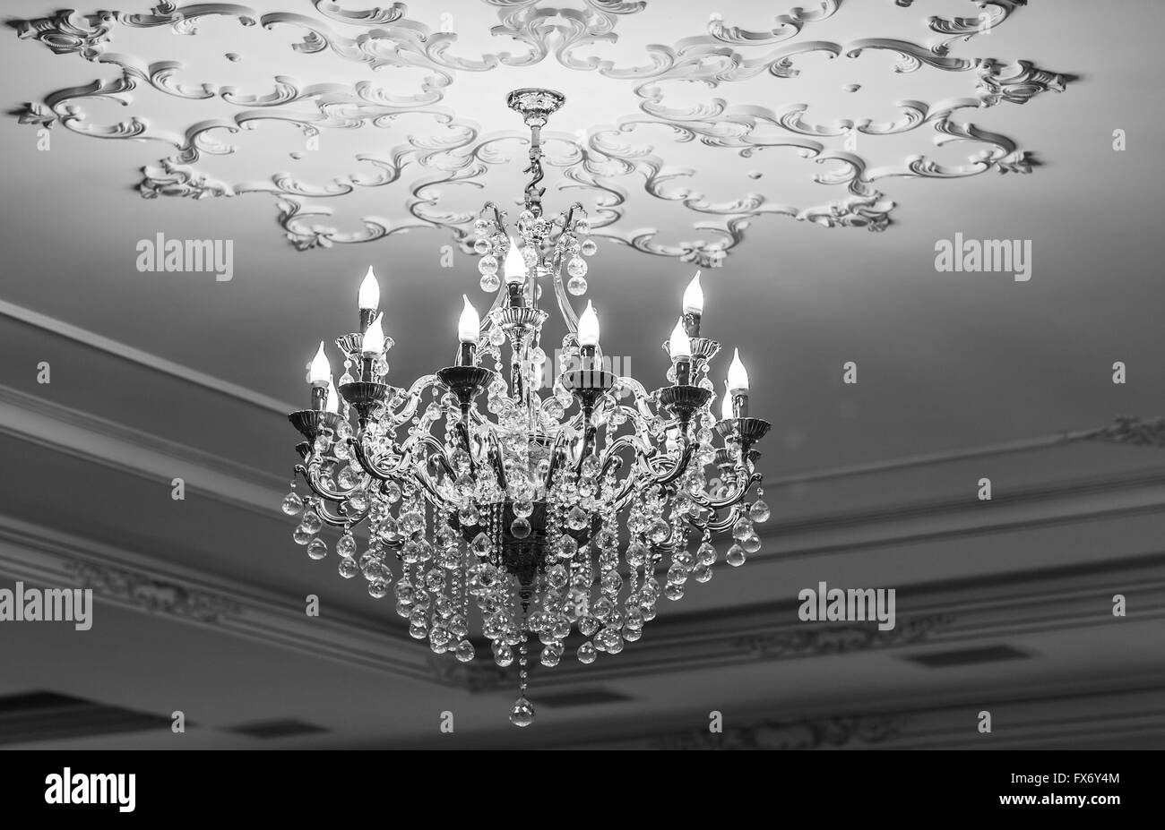 Crystal chandelier Black and White Stock Photos & Images Alamy