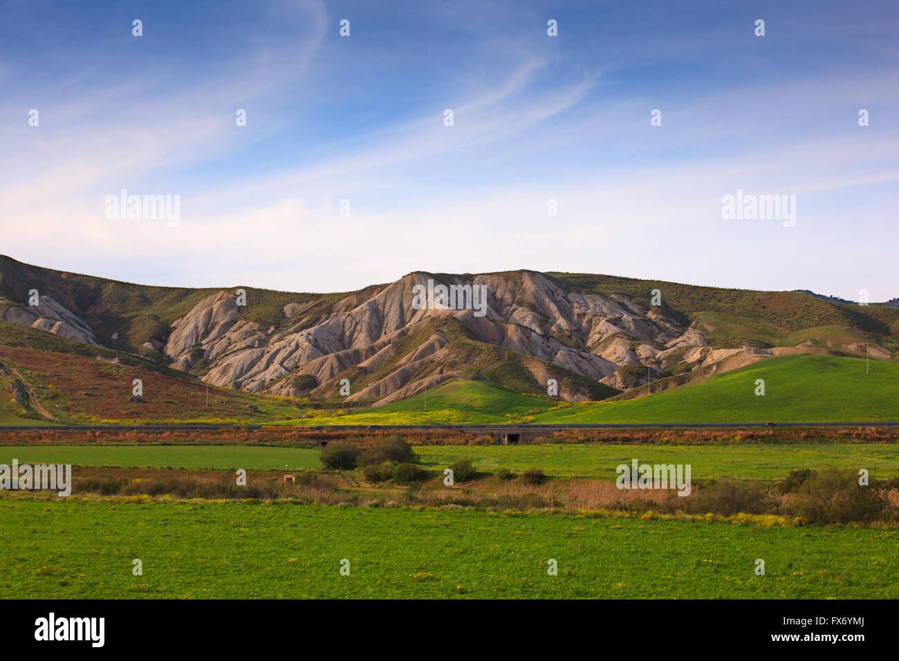 View of inland Sicily hills in the spring season Stock Photo