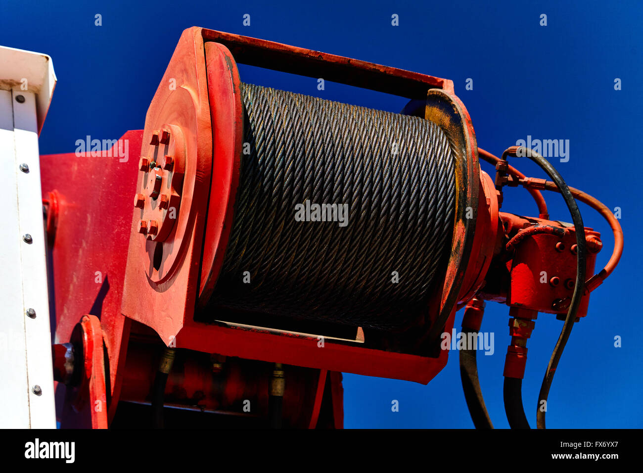 Close up of steel cable on a boom crane hoist Stock Photo Alamy