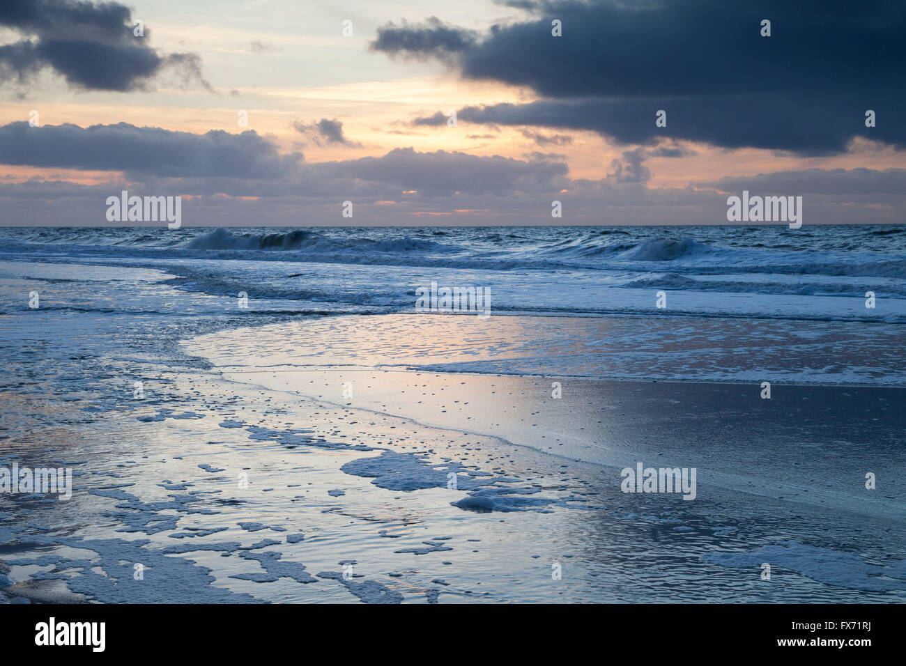 Sunset at the North Sea coast, Sylt, Schleswig-Holstein, Germany Stock Photo