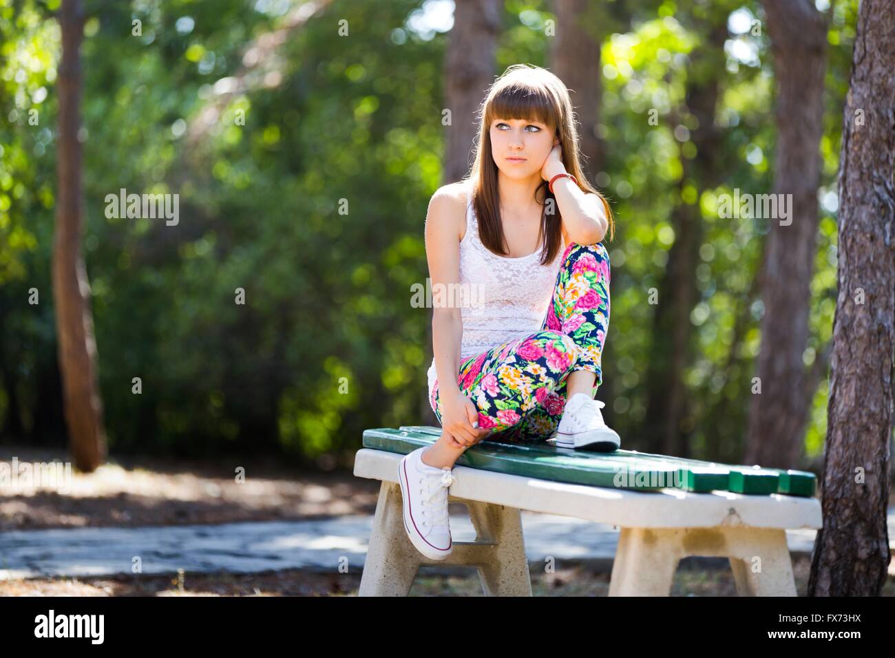 Cute Teen Girl In Colorful Pants In Park Lifestyle Girlnextdoor