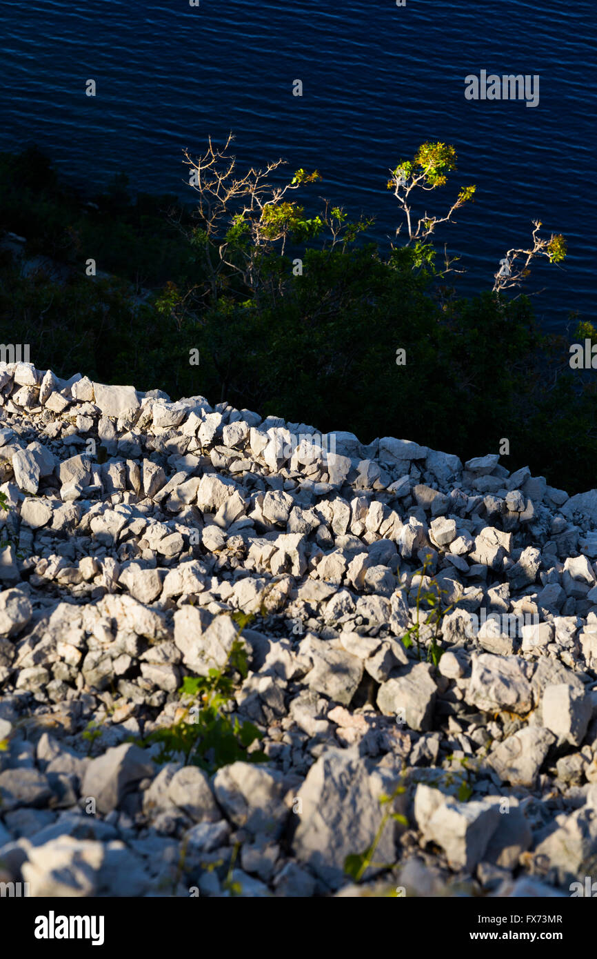 Traditional stone-structures for vineyards near Bakar in Croatia Stock Photo