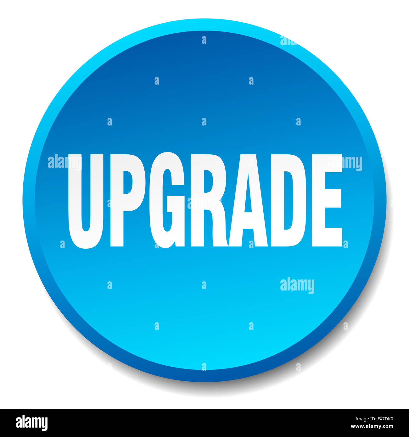 upgrade blue round flat isolated push button Stock Photo - Alamy