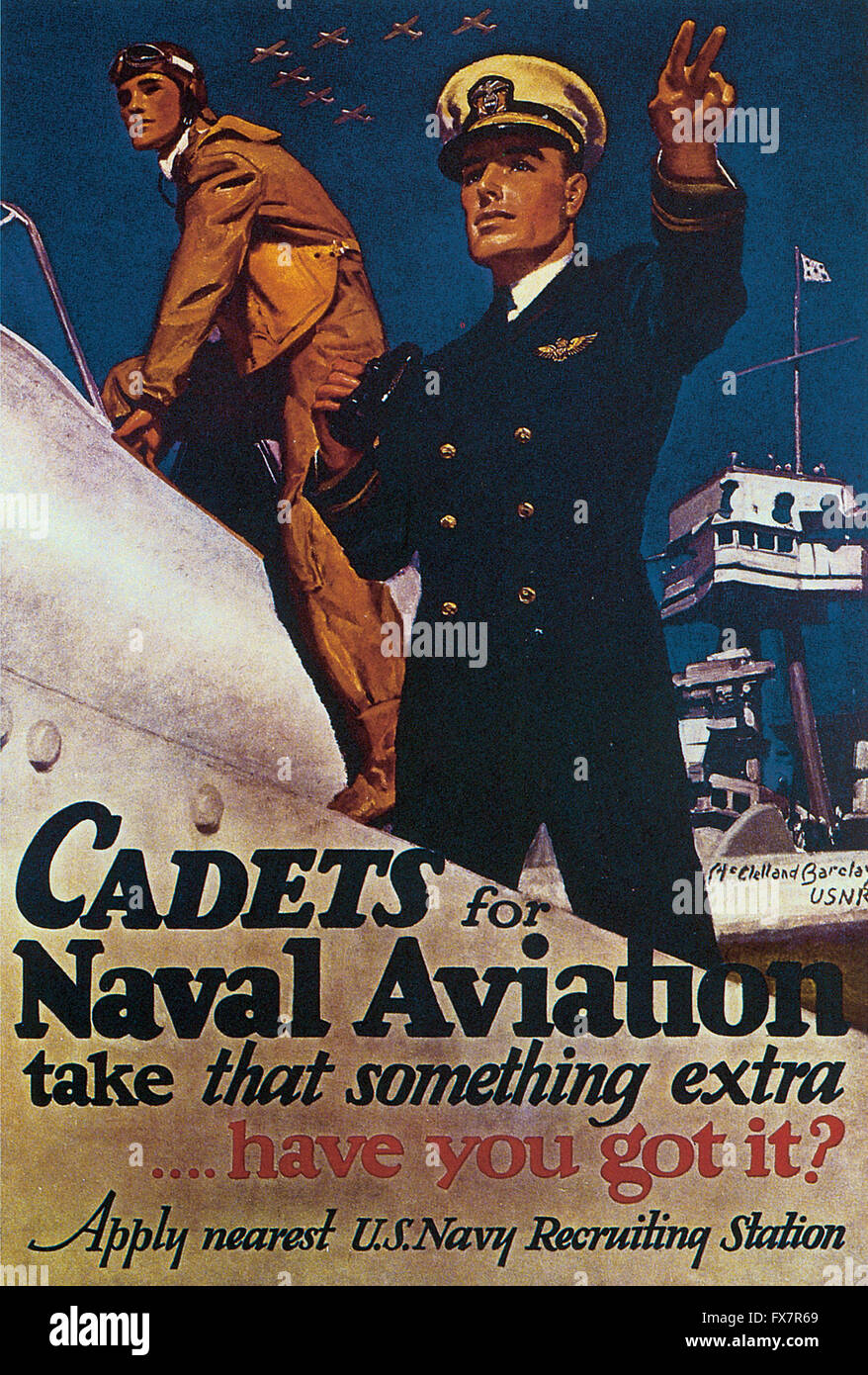 Cadets For Naval Aviation - World War II - U.S propaganda Poster Stock Photo