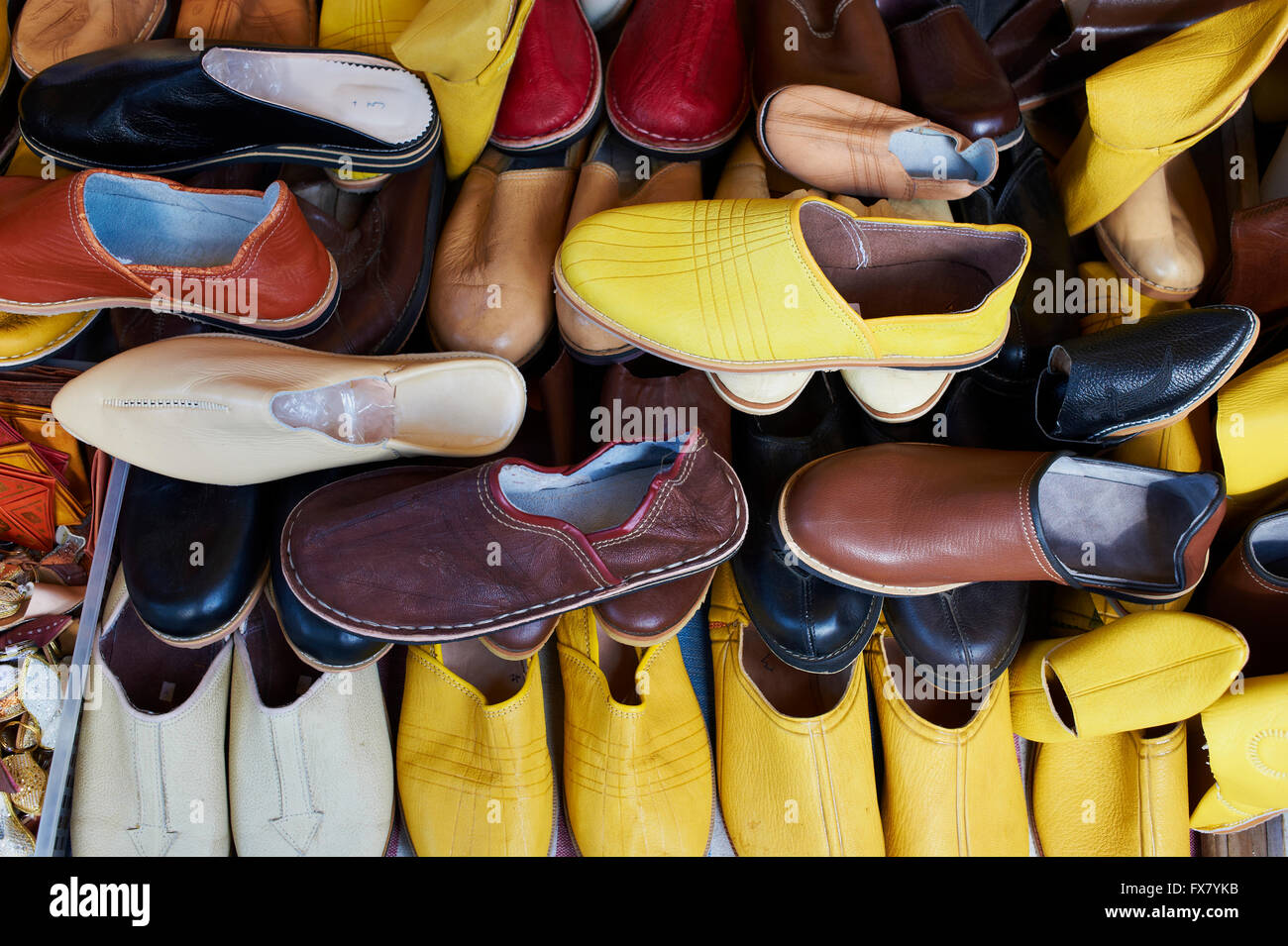 Morocco, Tangier, babouche slipper shop Stock Photo