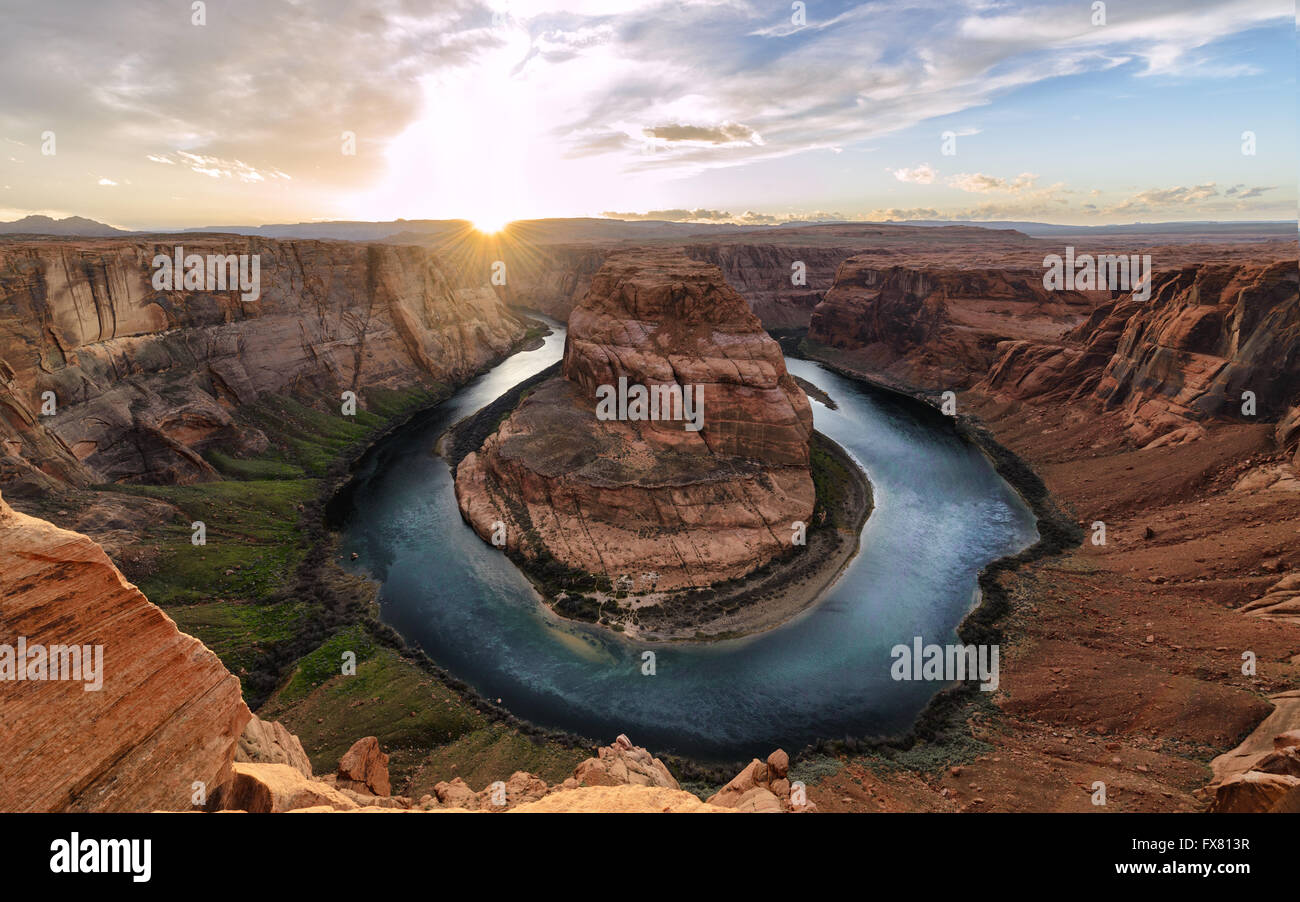 Sunset moment at Horseshoe bend, Colorado River, Grand Canyon National Park, Arizona USA Stock Photo