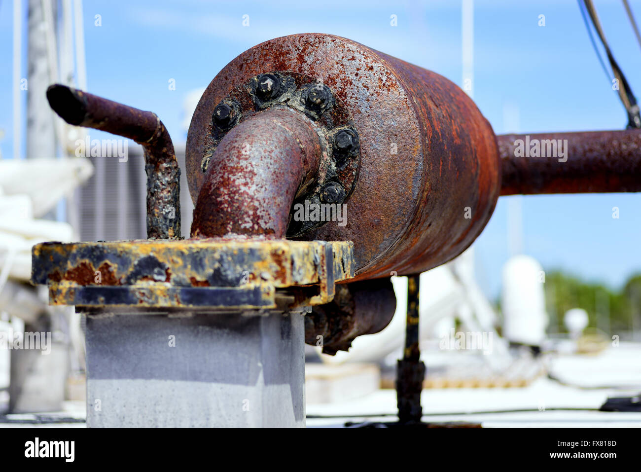 Rusted shrimp boat exhaust system Stock Photo Alamy