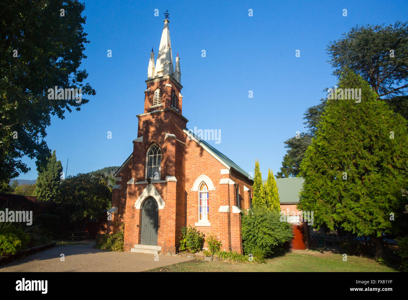 Uniting Church in Australia located in central Bright, Victoria, Australia Stock Photo