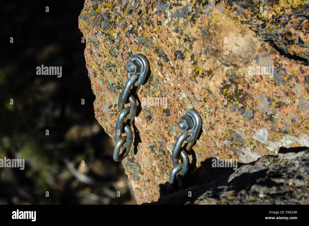 Anchor bolts set in the rock to assist rock climbers at Smith Rock