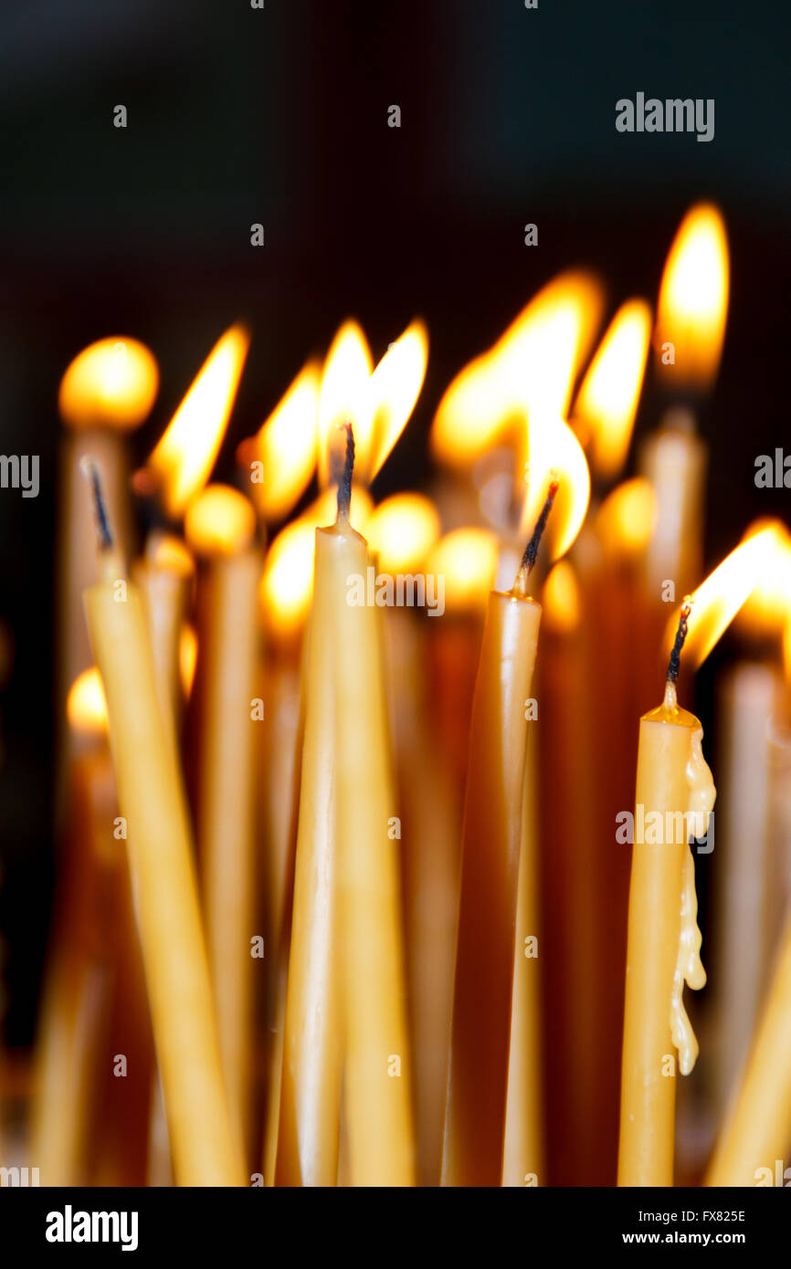burning candlelight in a church Stock Photo Alamy