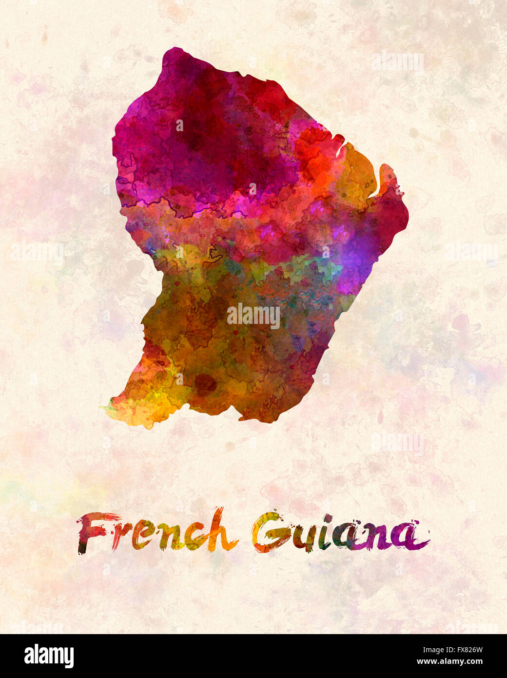 French Guiana in watercolor Stock Photo
