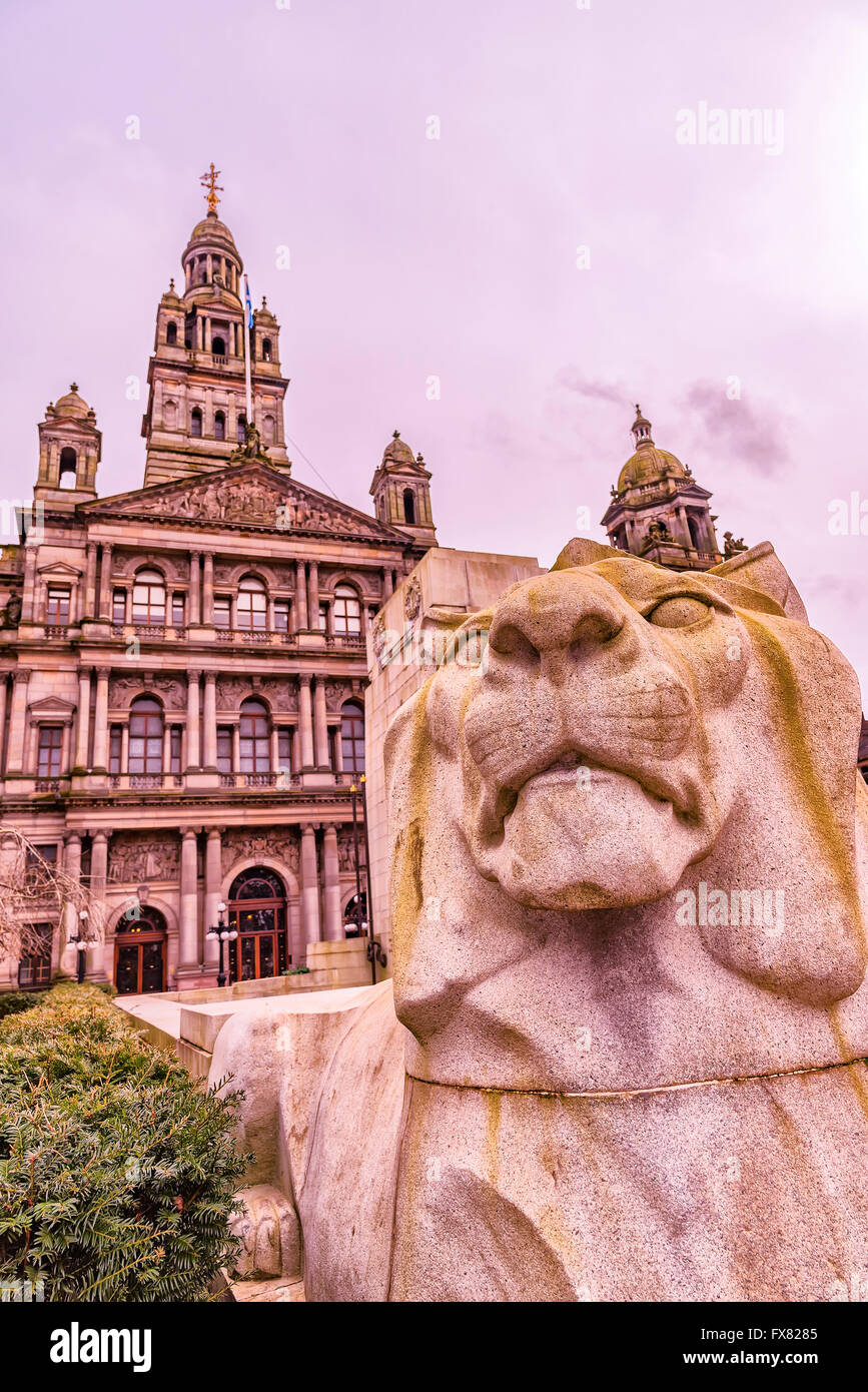 The Cenotaph war memorial in front of the City Chambers in George Square, Glasgow, Scotland Stock Photo