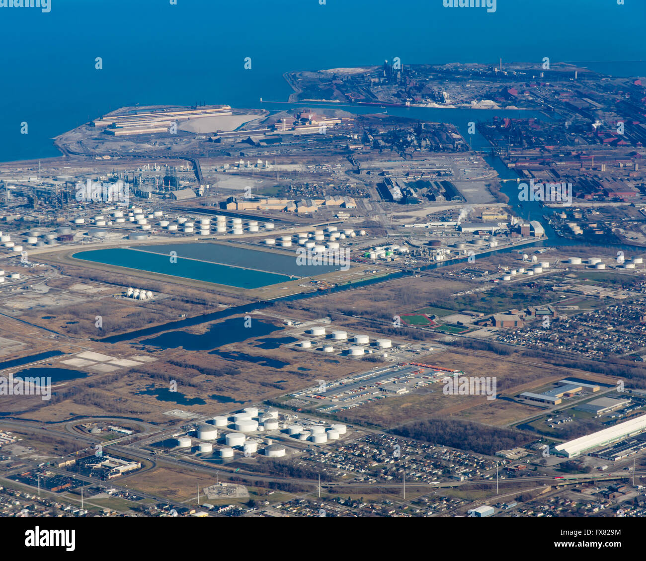 Aerial view of refinery and tank farm.  Chicago, Illinois Stock Photo