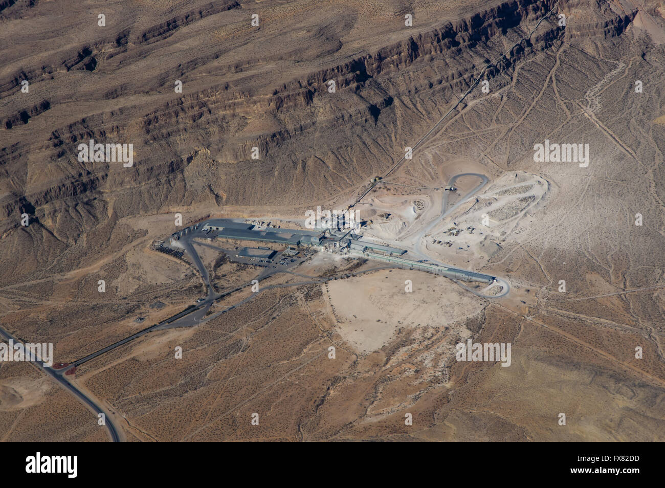 Aerial view of the Blue Diamond Hill Gypsum mine near Las Vegas, Nevada Stock Photo