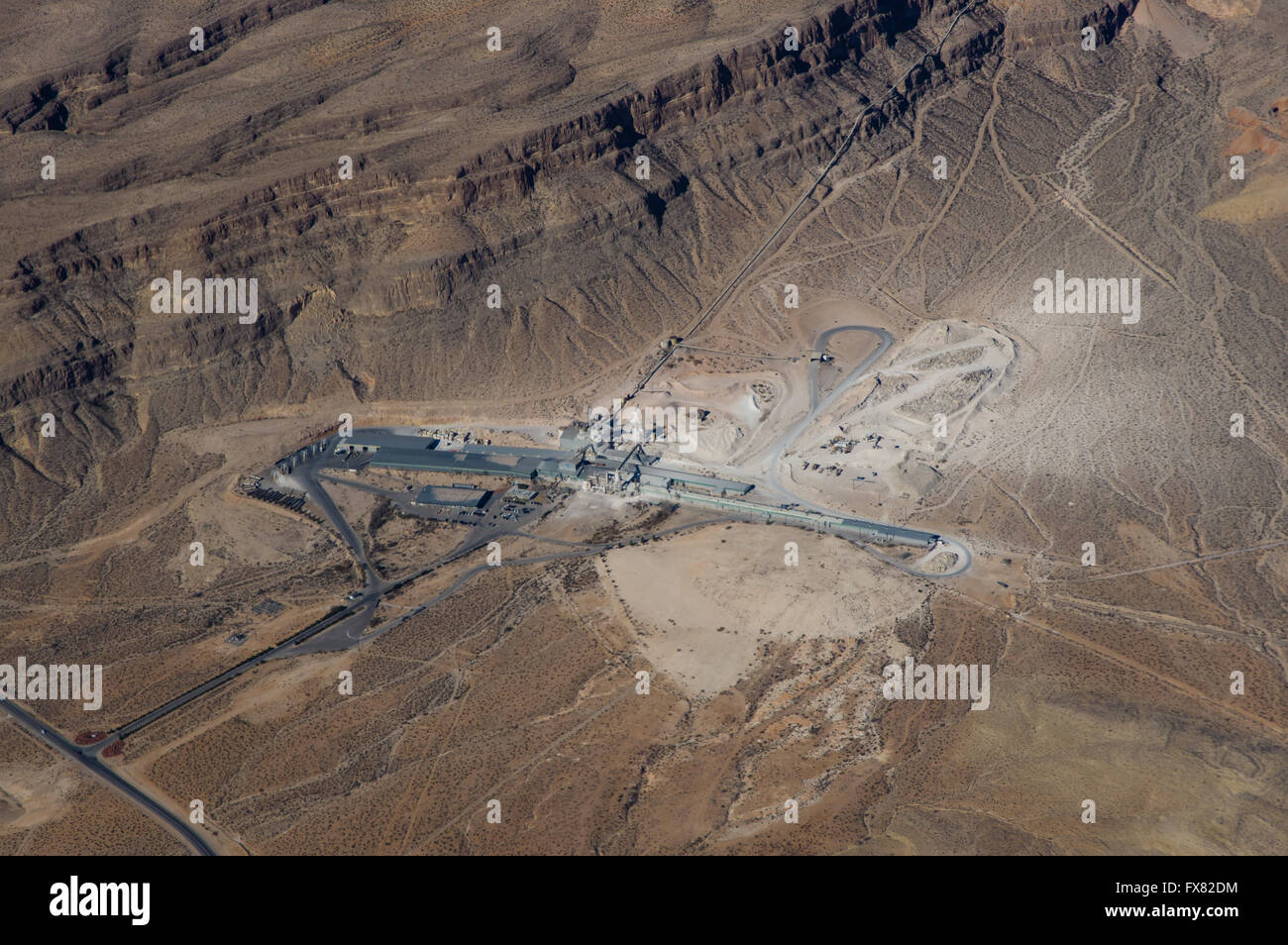 Aerial view of the Blue Diamond Hill Gypsum mine near Las Vegas, Nevada Stock Photo