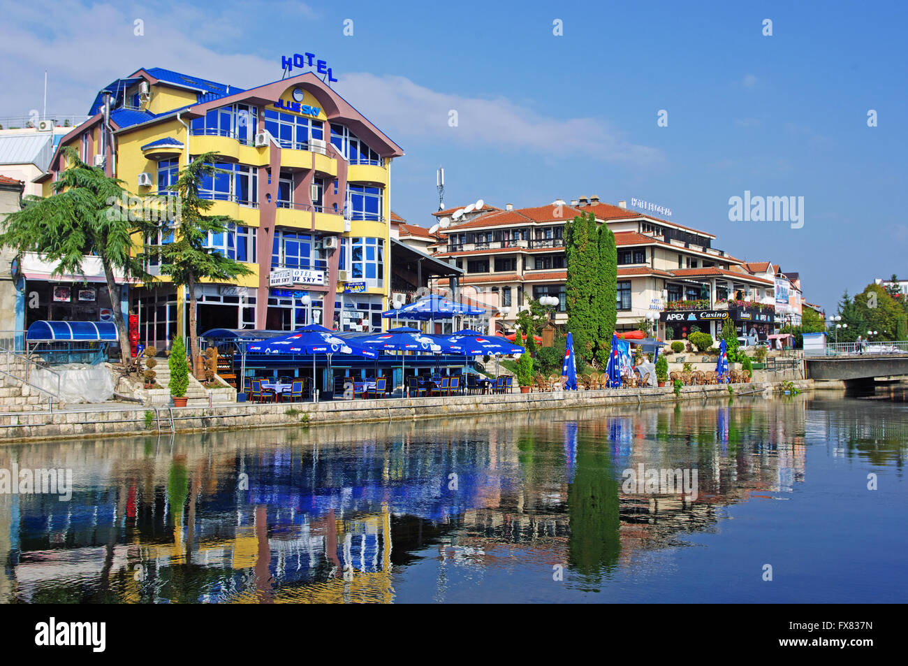 Hotel Blue Sky by River Dril, Struga, Macedonia Stock Photo Alamy