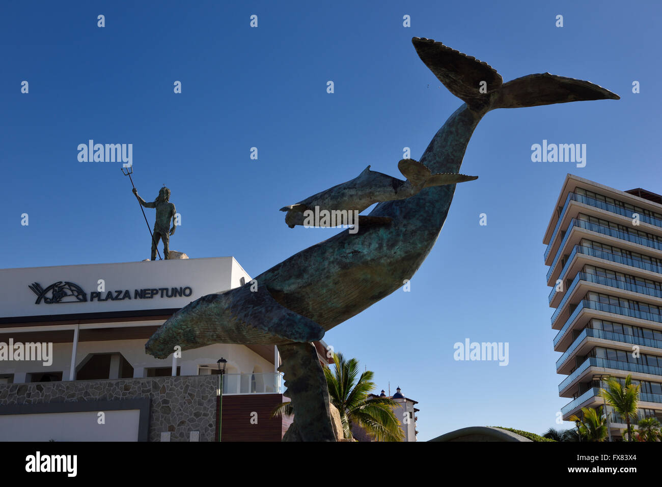 The Vallarta Whale and her calf sculpture at Neptune Plaza in Puerto Vallarta Mexico Stock Photo