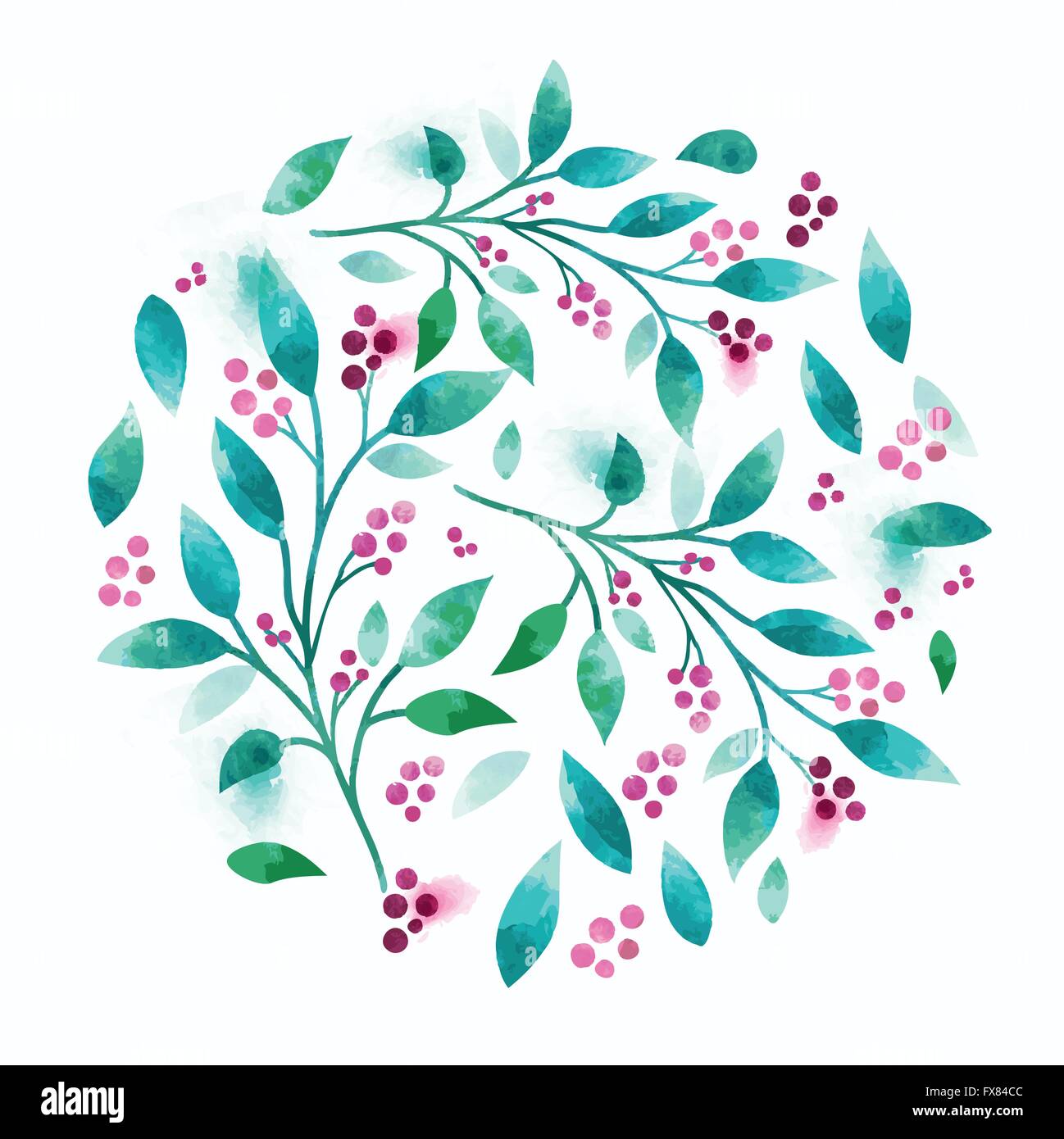Floral Vector Watercolour. textured floral elements with pink berries. Vector illustration. Stock Vector