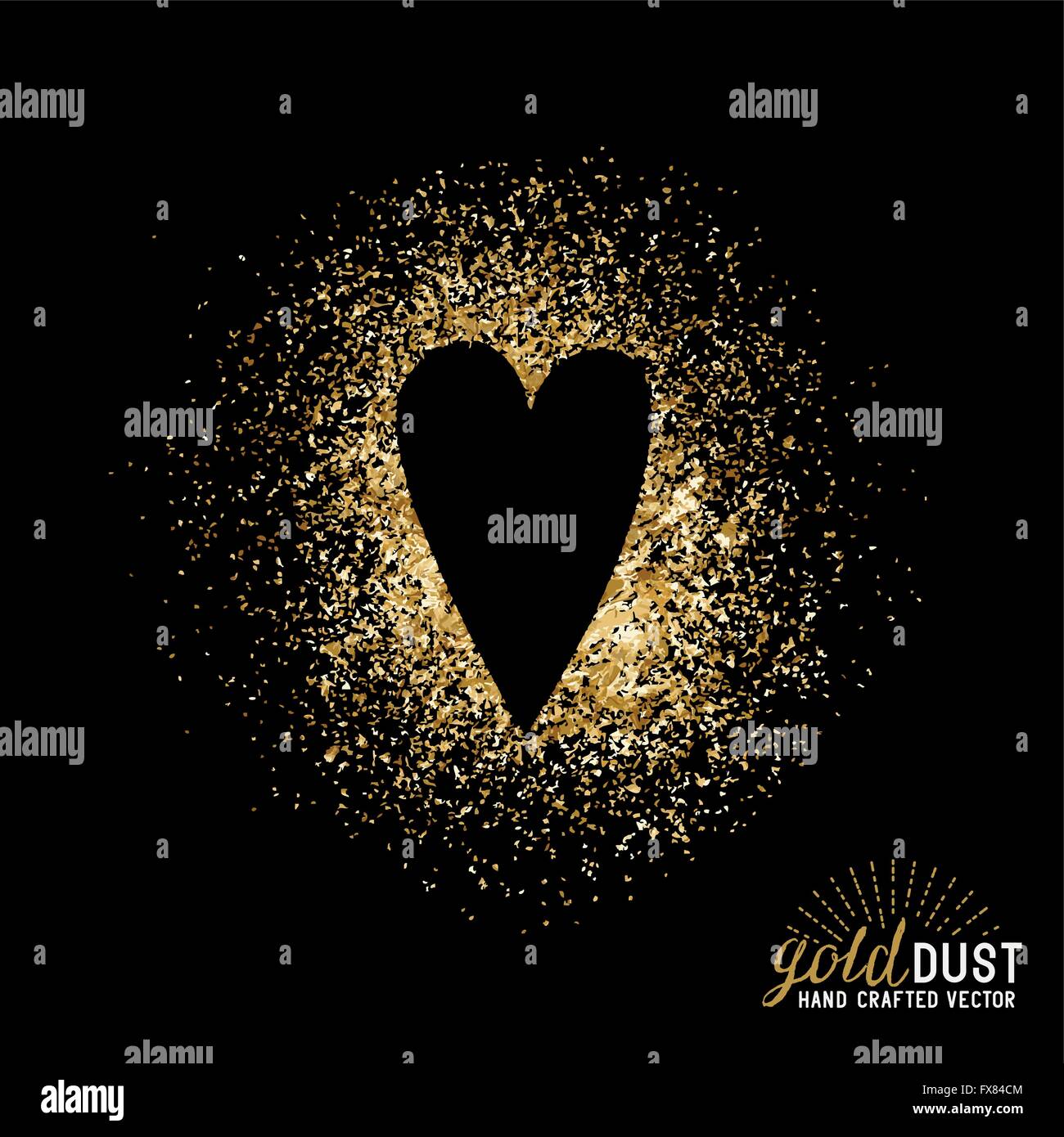 Gold Dust Love Vector. Heart shape in gold foil dust. Vector illustration. Stock Vector
