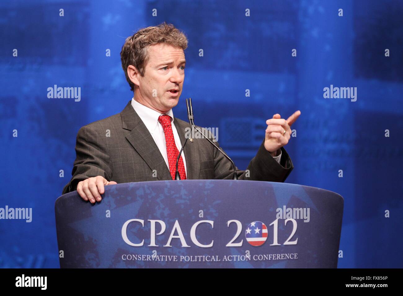 Republican presidential candidate Senator Rand Paul addresses the annual American Conservative Union CPAC conference February 9, 2012 in Washington, DC.. Stock Photo