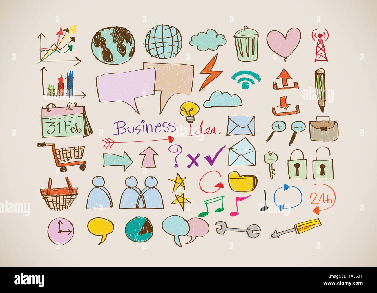 Hand doodle Business icon set idea design Stock Vector Image & Art - Alamy