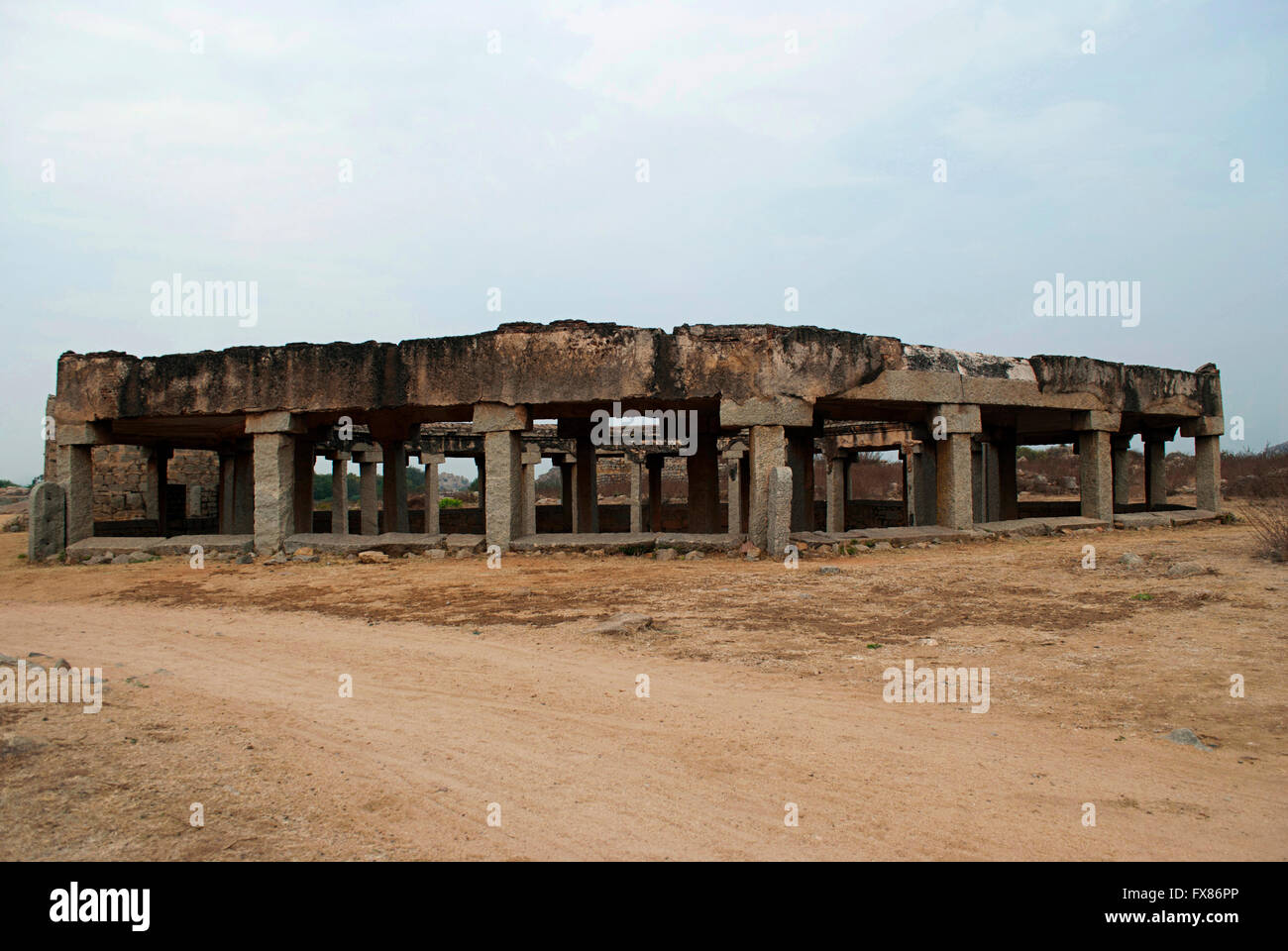 Octagonal Bath, Hampi, Karnataka, India. Royal Center or Royal Enclosure. Exterior view. Stock Photo