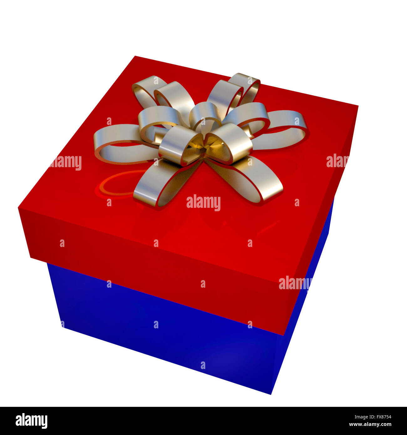 Gift box wrapped in red rose cellophane, decorated with golden