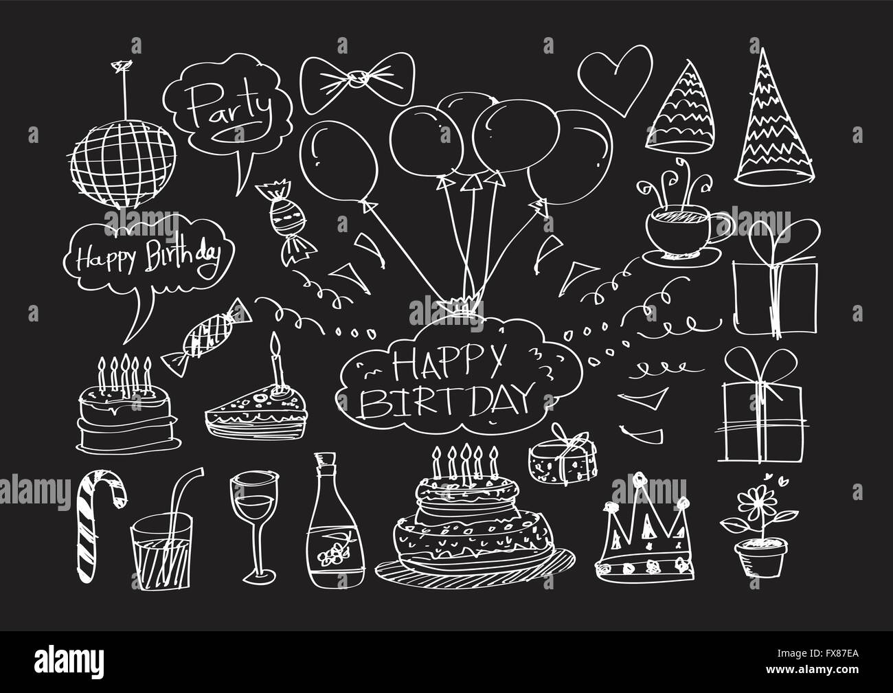 Hand drawn Birthday doodles Vector illustration Stock Vector