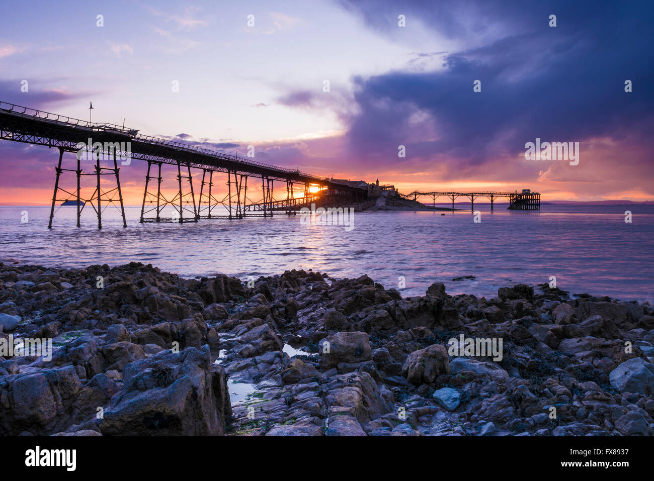 The derelict Birnbeck Pier in the Bristol Channel at Weston-super-Mare, North Somerset, England. Stock Photo