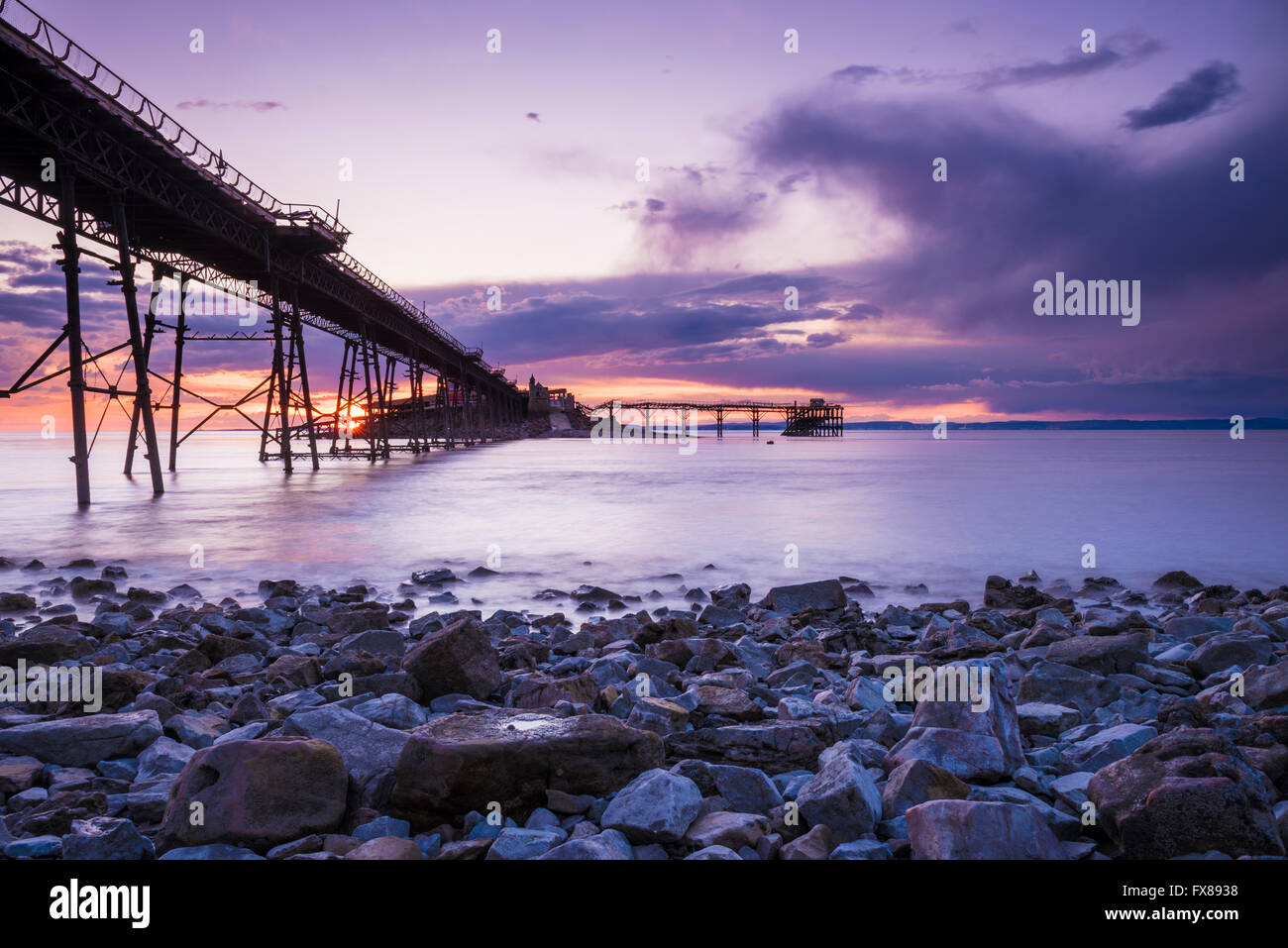 The derelict Birnbeck Pier in the Bristol Channel at Weston-super-Mare, North Somerset, England. Stock Photo