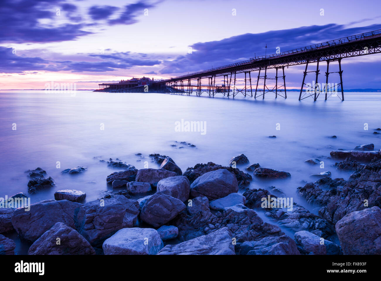 The derelict Birnbeck Pier in the Bristol Channel at Weston-super-Mare, North Somerset, England. Stock Photo