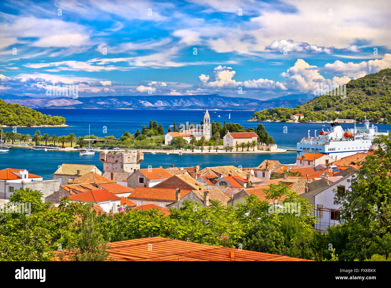 Scenic island of Vis waterfront, Dalmatia, Croatia Stock Photo