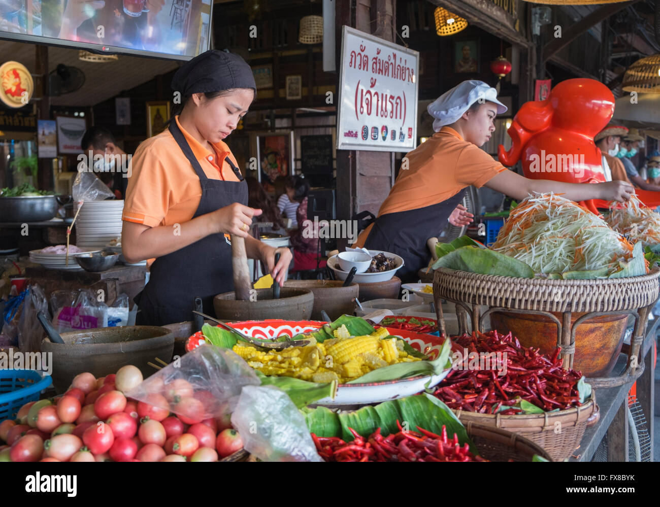 Food stall Amphawa floating market Thailand Stock Photo