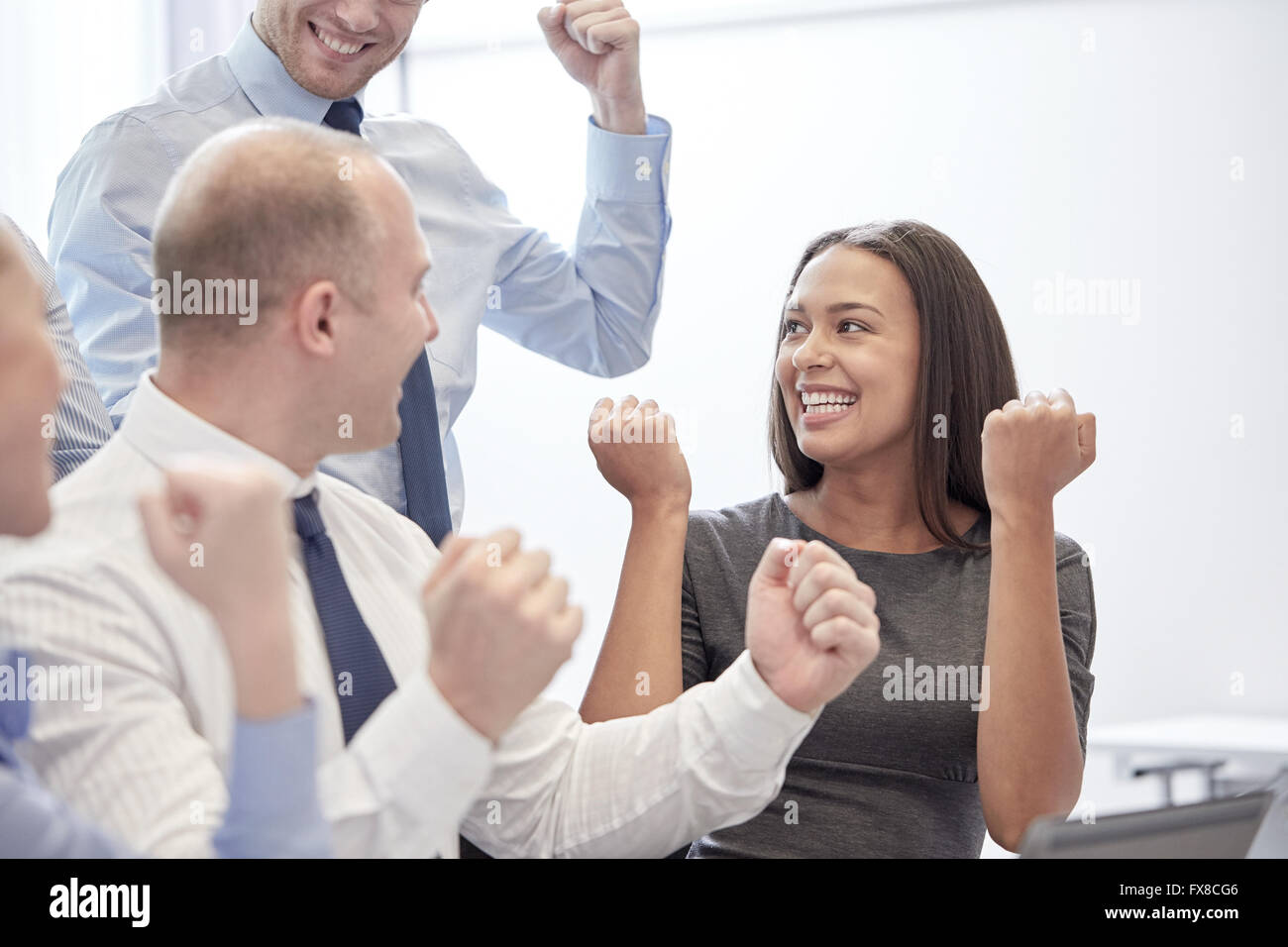 smiling business people meeting in office Stock Photo - Alamy