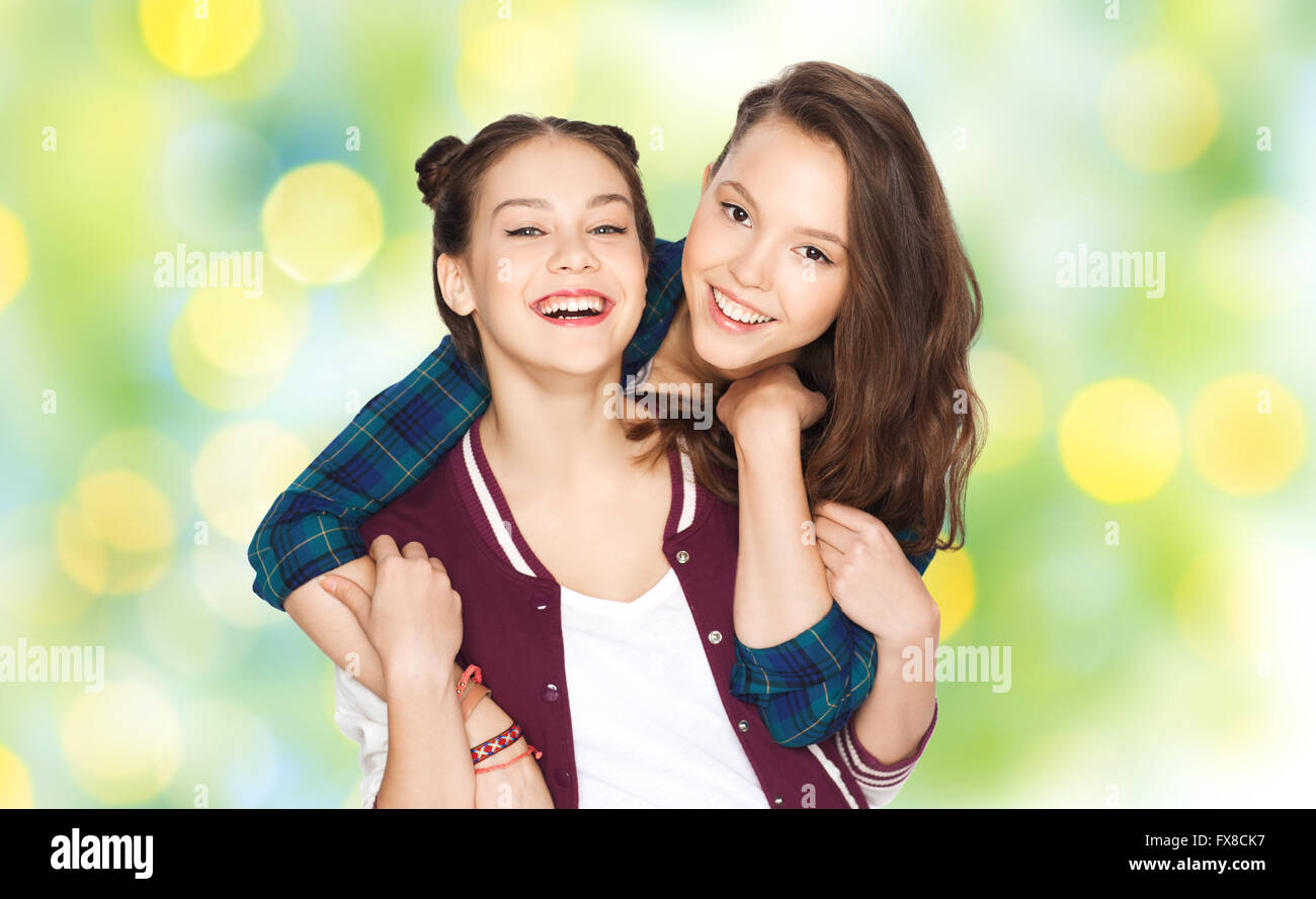 happy smiling pretty teenage girls hugging Stock Photo - Alamy