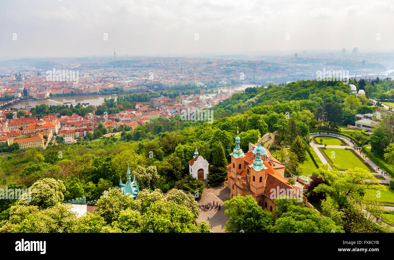 View of Saint Lawrence Cathedral on Petrin Hill in Prague Stock Photo