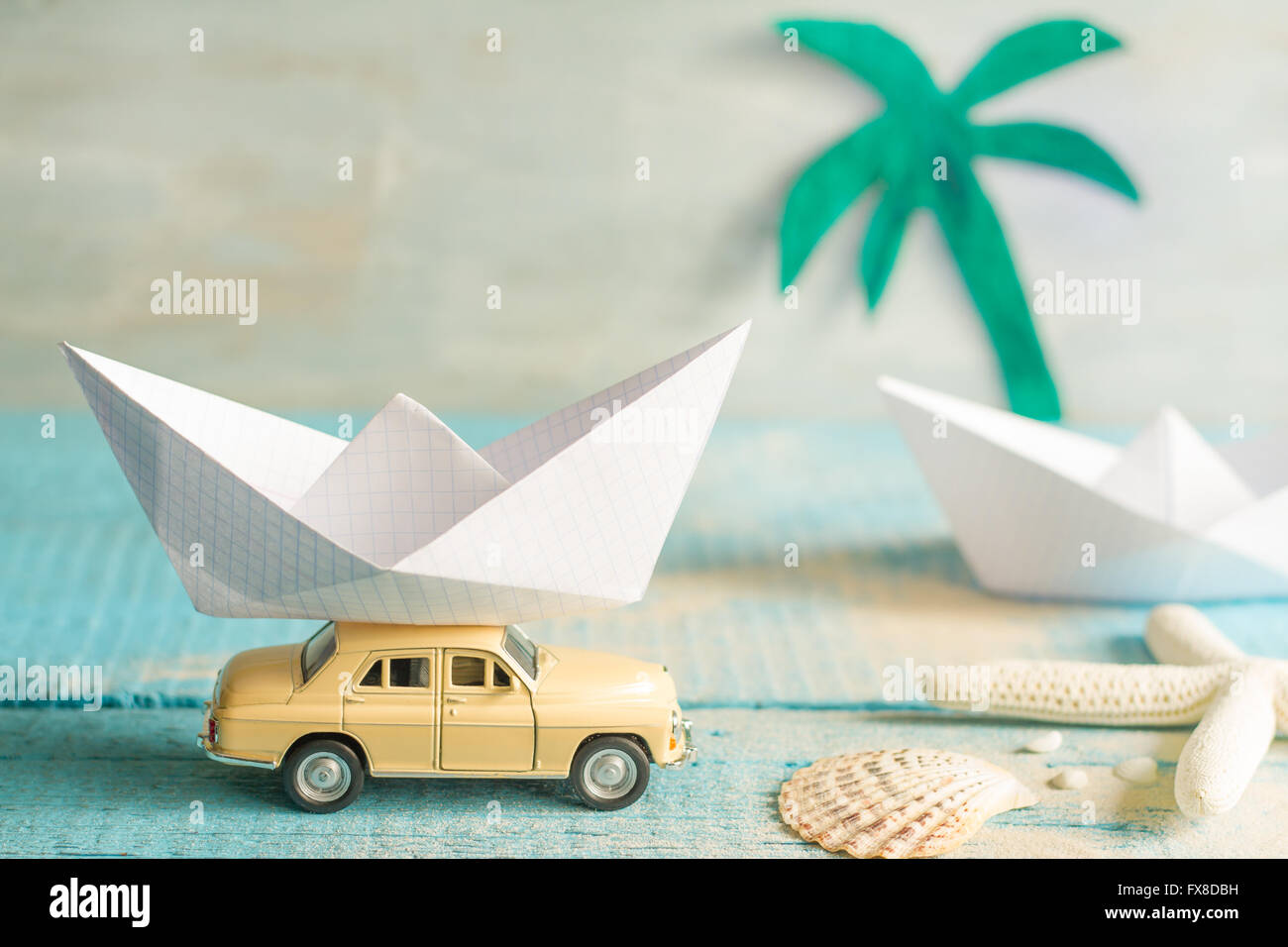 Holiday background unique abstract concept with origami boat Stock Photo