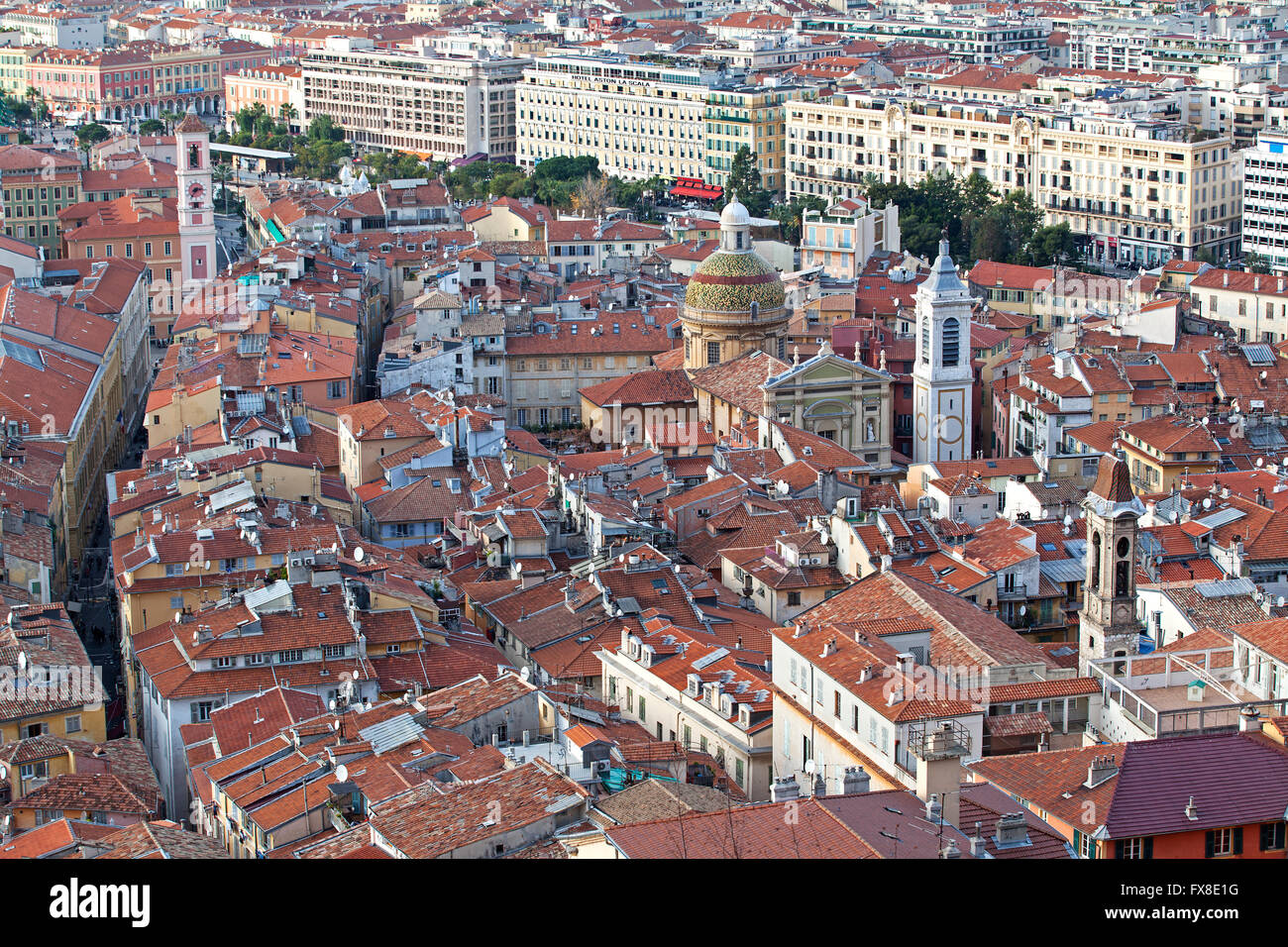 Nice Old Town from above showing Cathedral Sainte Reparate, France Stock Photo