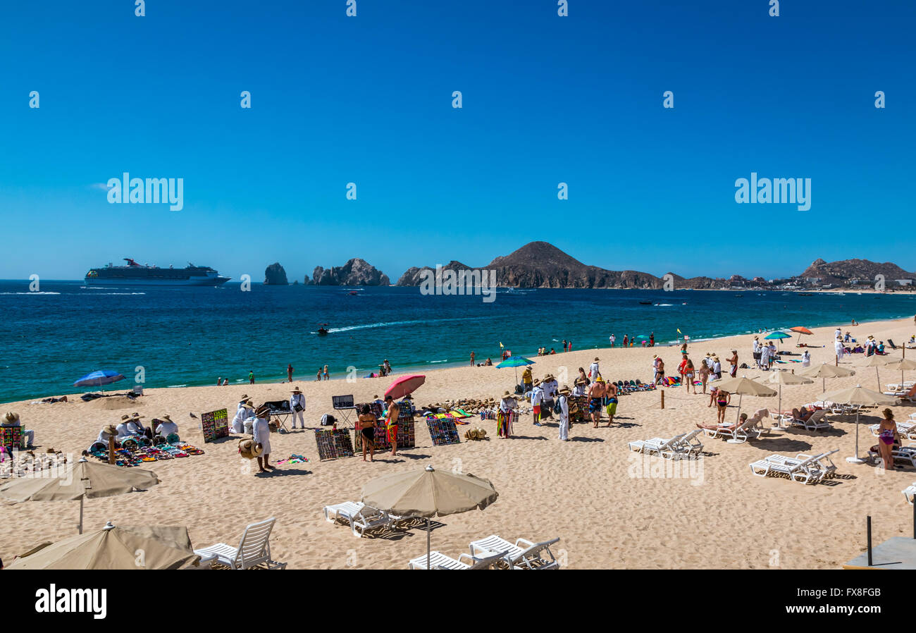 Cabo San Lucas, Mexico- April 27/2016: Vendors sell there wares and services to tourists in front of a resort in Cabo San Lucas Stock Photo