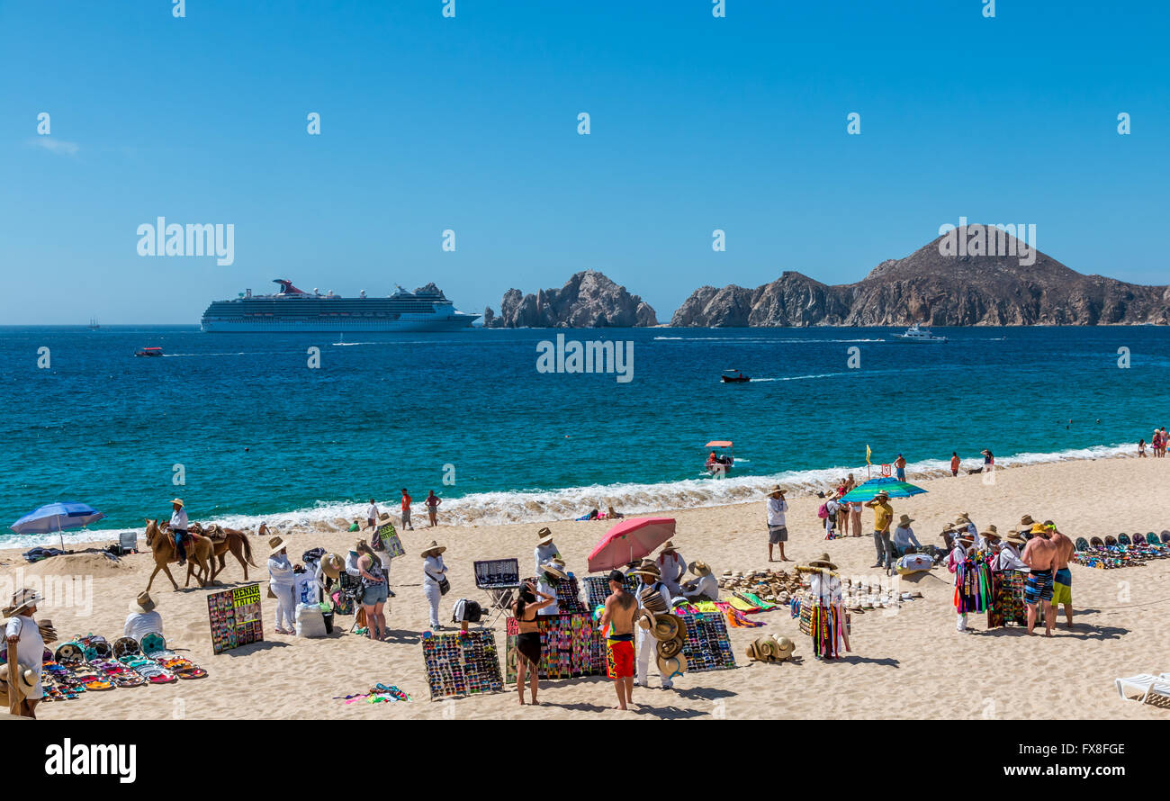 Cabo San Lucas, Mexico- April 27/2016: Vendors sell there wares and services to tourists in front of a resort in Cabo San Lucas Stock Photo