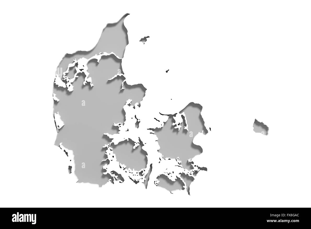 3d rendering of a Denmark map on white background. Stock Photo