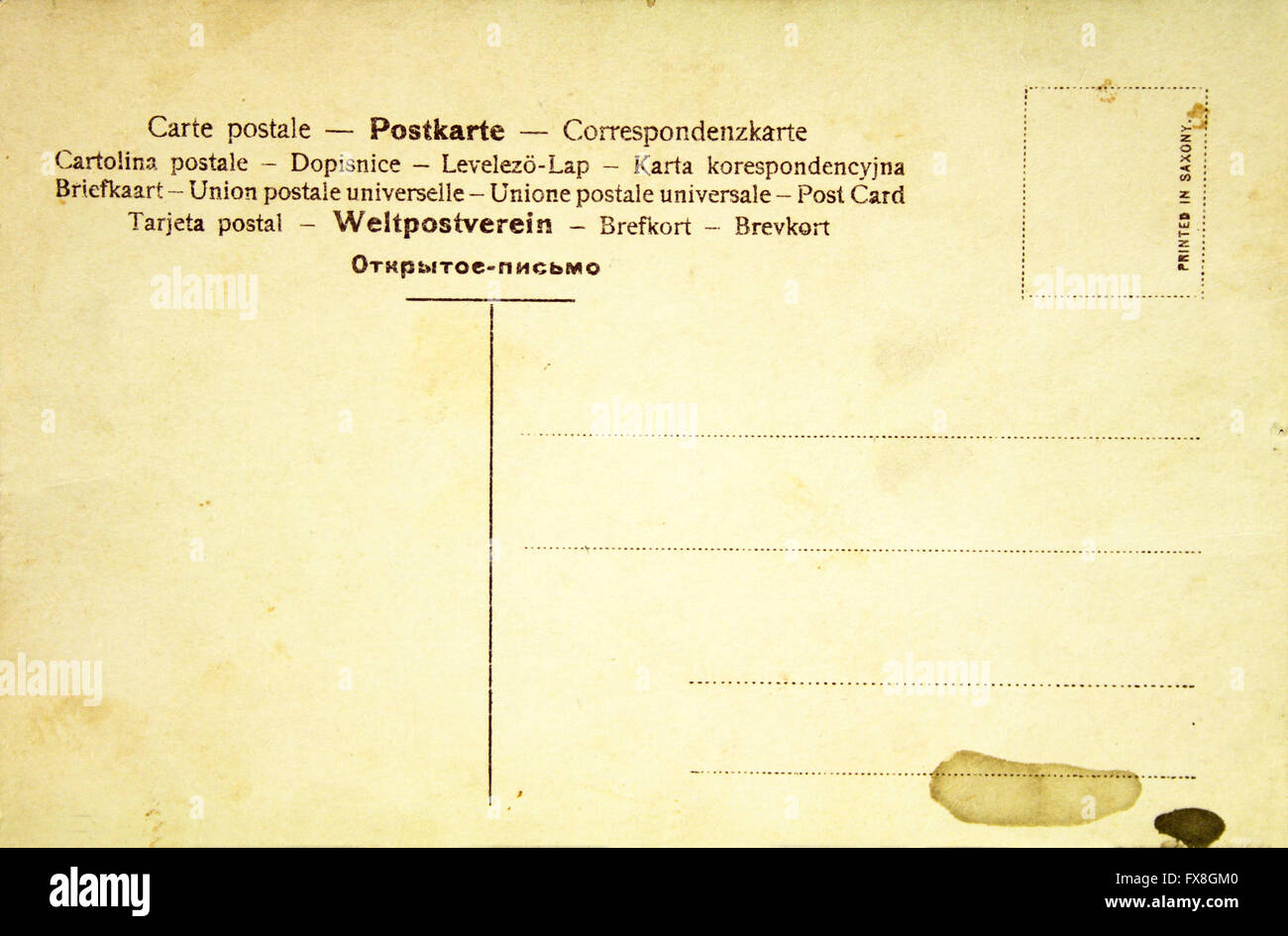 blank back side of an antique post card isolated on white Stock Photo ...