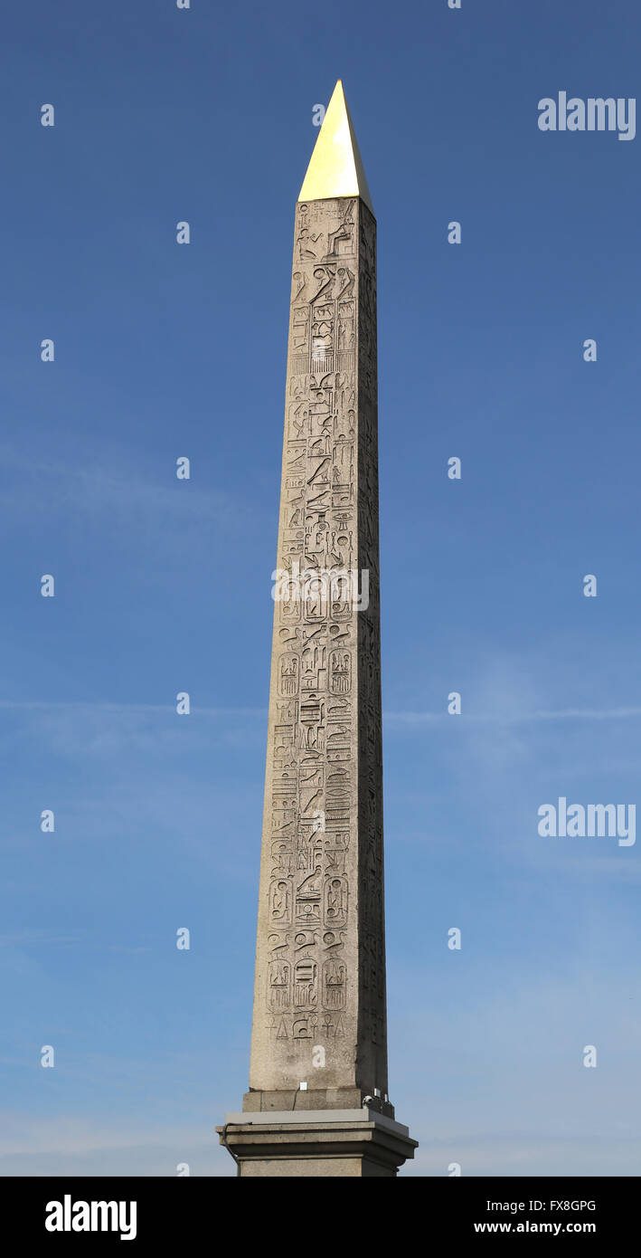 Luxor Obelisk. Place of Concorde. Paris. France. Originally located to Luxor Temple, Egypt. (Reign Ramses II) Stock Photo