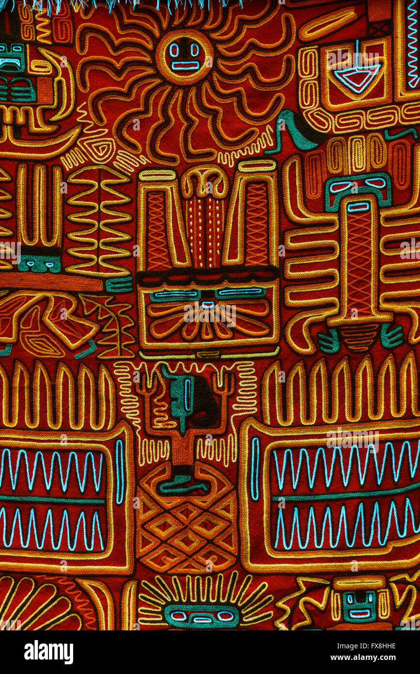 Typical inca style cloth pattern at Pisac market in Peru Stock Photo