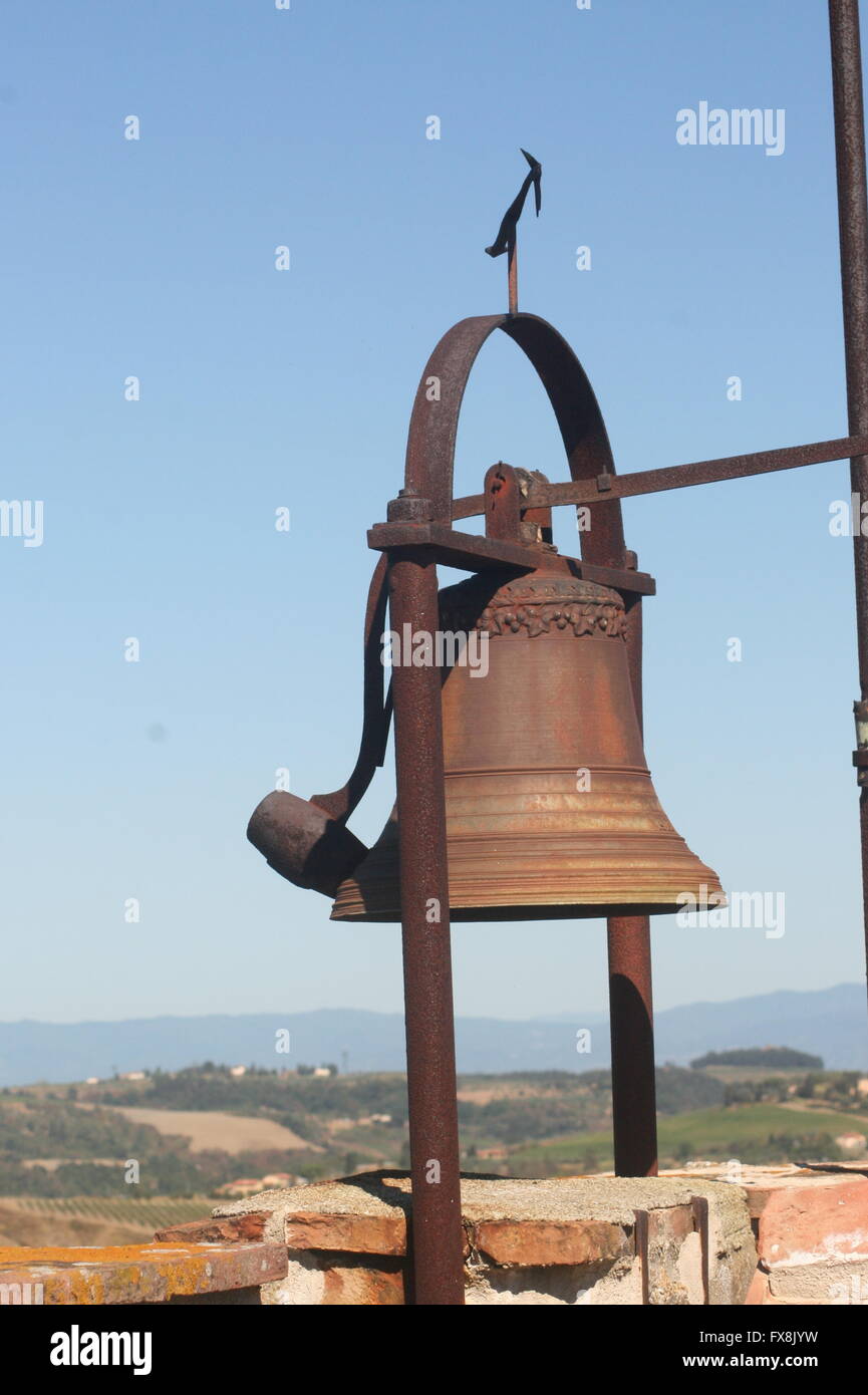 The call to pick Grapes in an Italian Vineyard, ancient vineyard bell Stock Photo