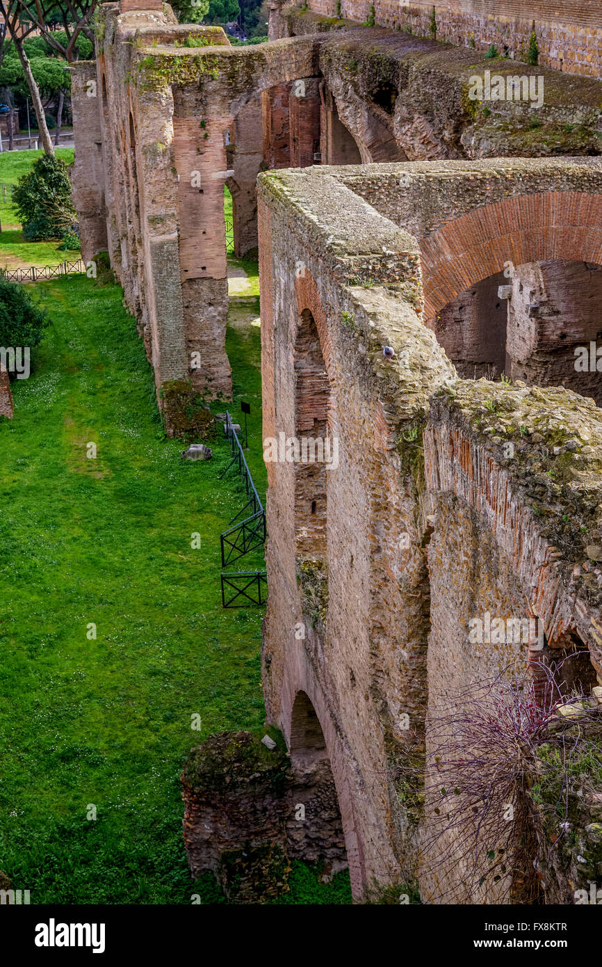 Ruins of Roman buildings, Domus Severiana, Palatine Hill, Rome Stock Photo