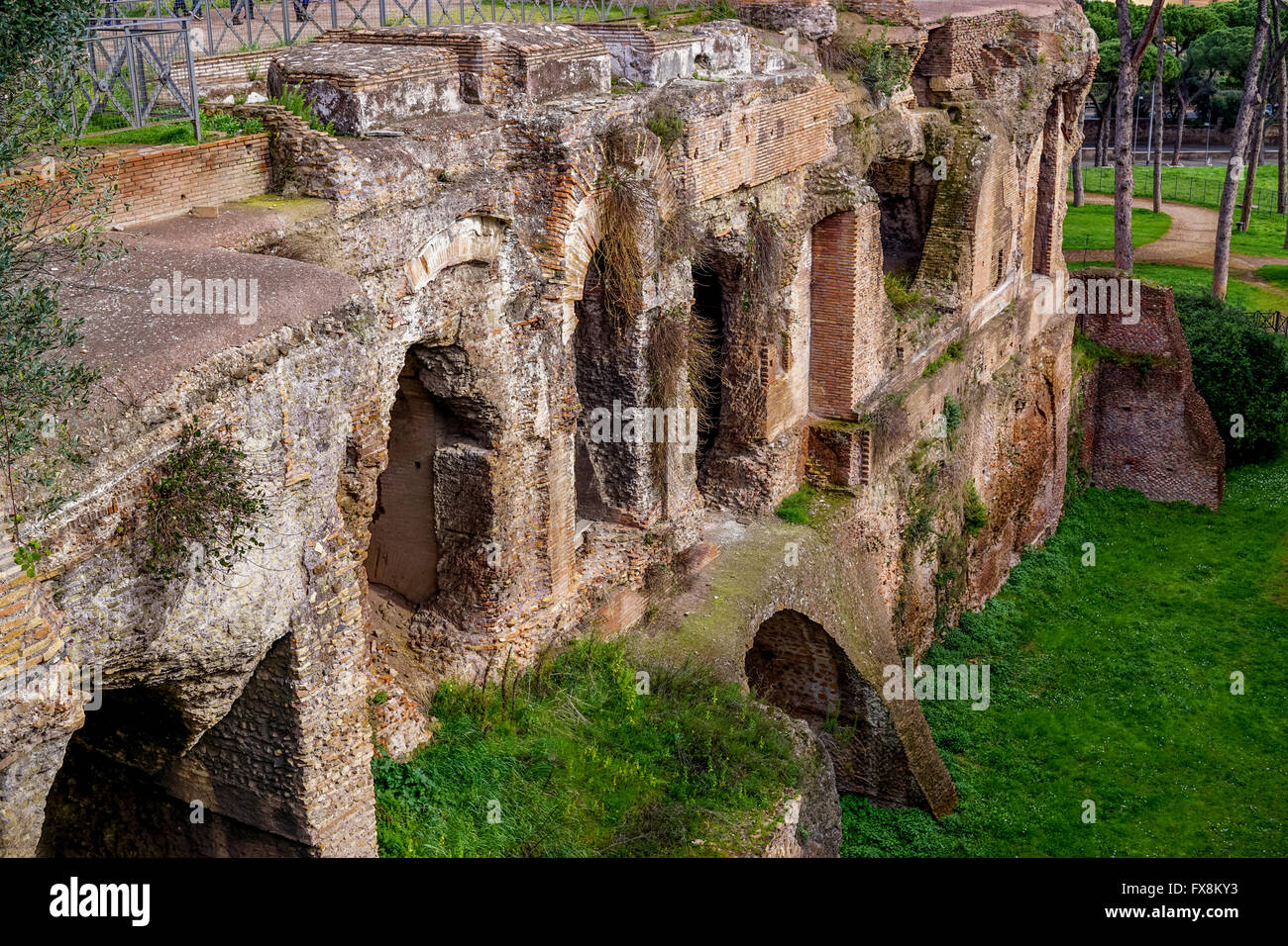 Ruins of Roman buildings, Domus Severiana, Palatine Hill, Rome Stock Photo