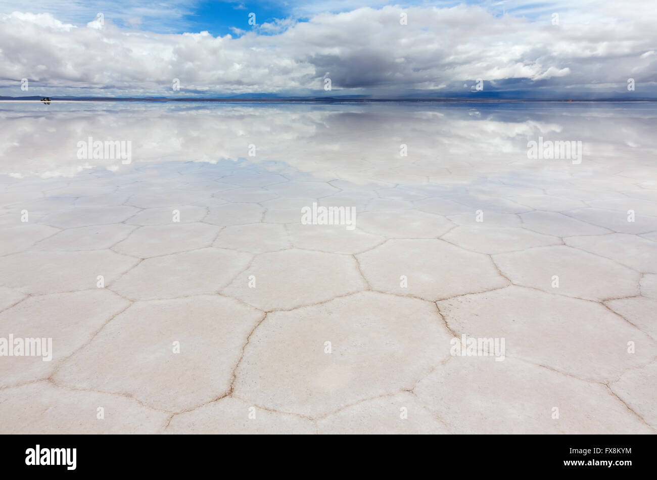 Hexagons of salt in the lake Salar de Uyuni Stock Photo
