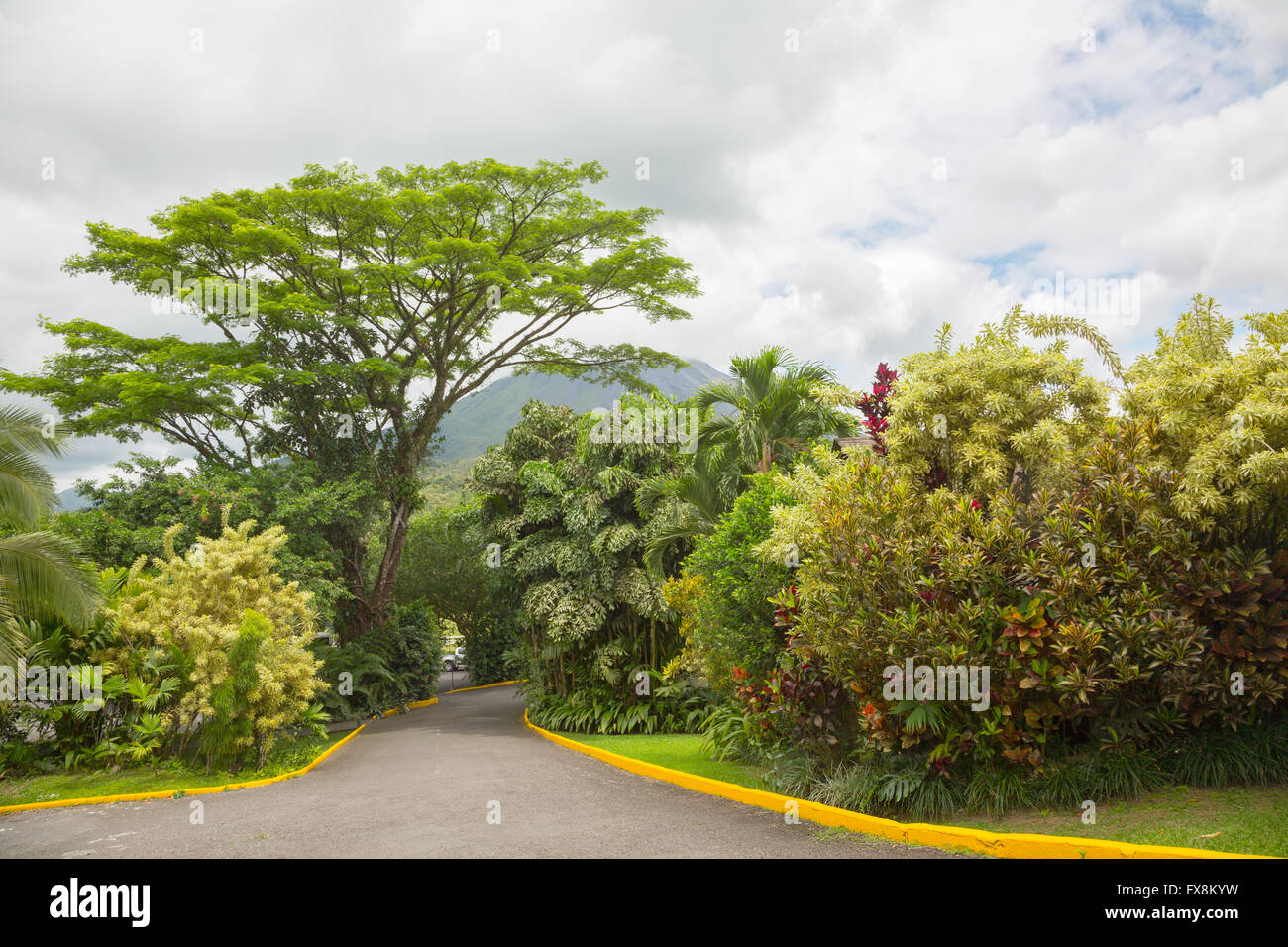 View of Arenal Volcano cone from La Fortuna place, Costa Rica Stock Photo